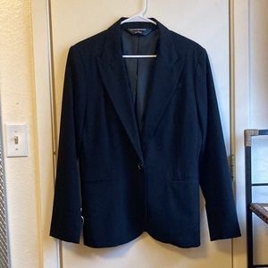 Norma Kamali Classic Single Breasted Black Blazer with Shoulder Pads, Size 14.